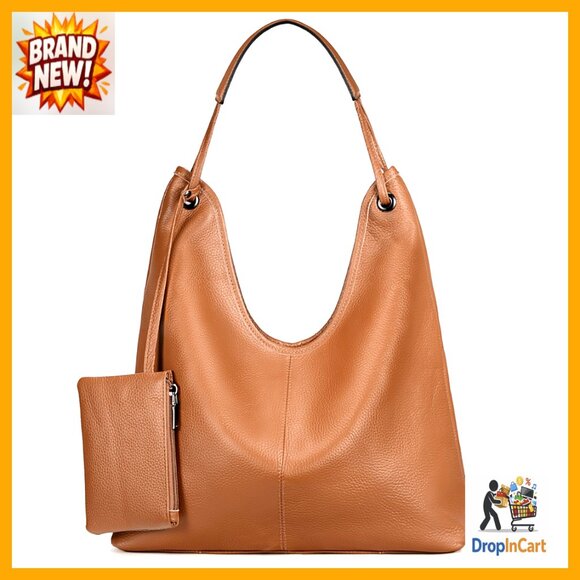 Genuine Cowhide Leather Hobo Handbag Shoulder Bag Purse with Coin Pouch